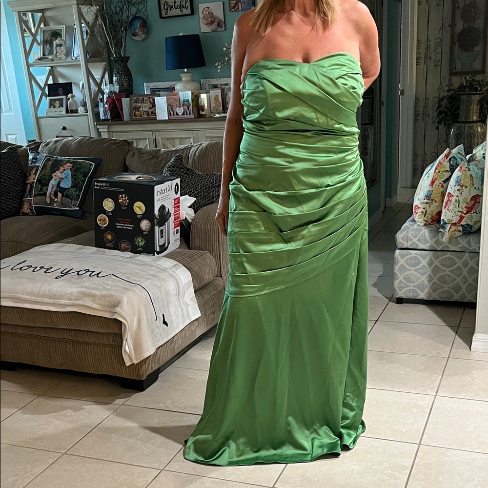 David's Bridal Strapless Green Gown